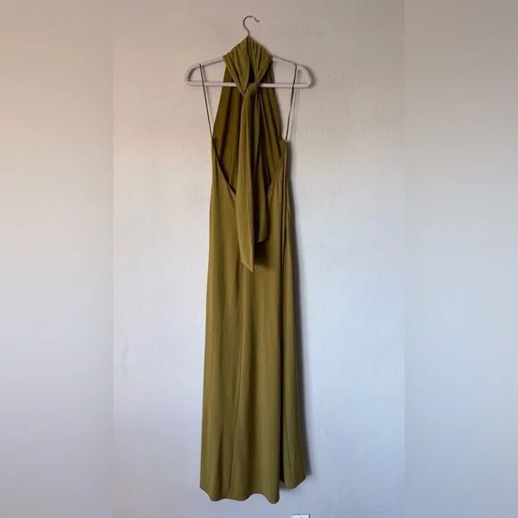 Zara Halter Maxi Green Dress Long Open Back Size S - Picture 12 of 12